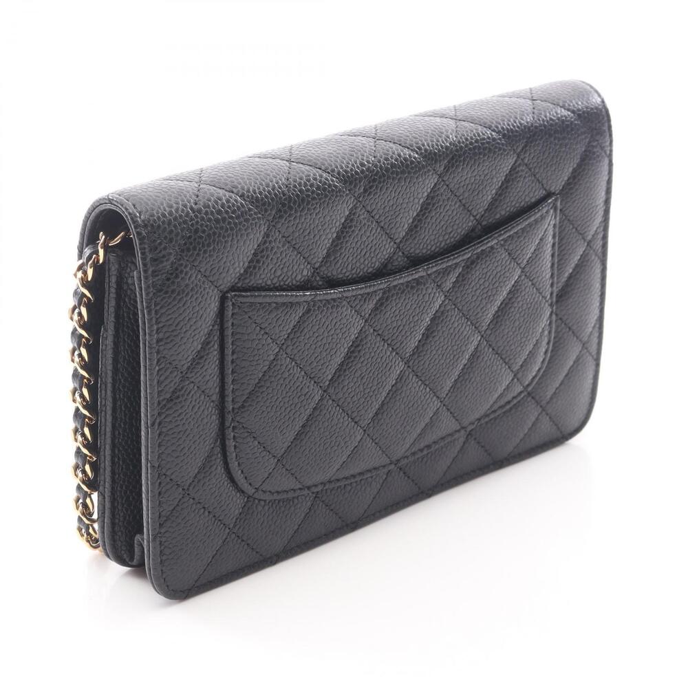 Chanel Bag Grained Caviar Black Calfskin Matelasse Shoulder Leather Black